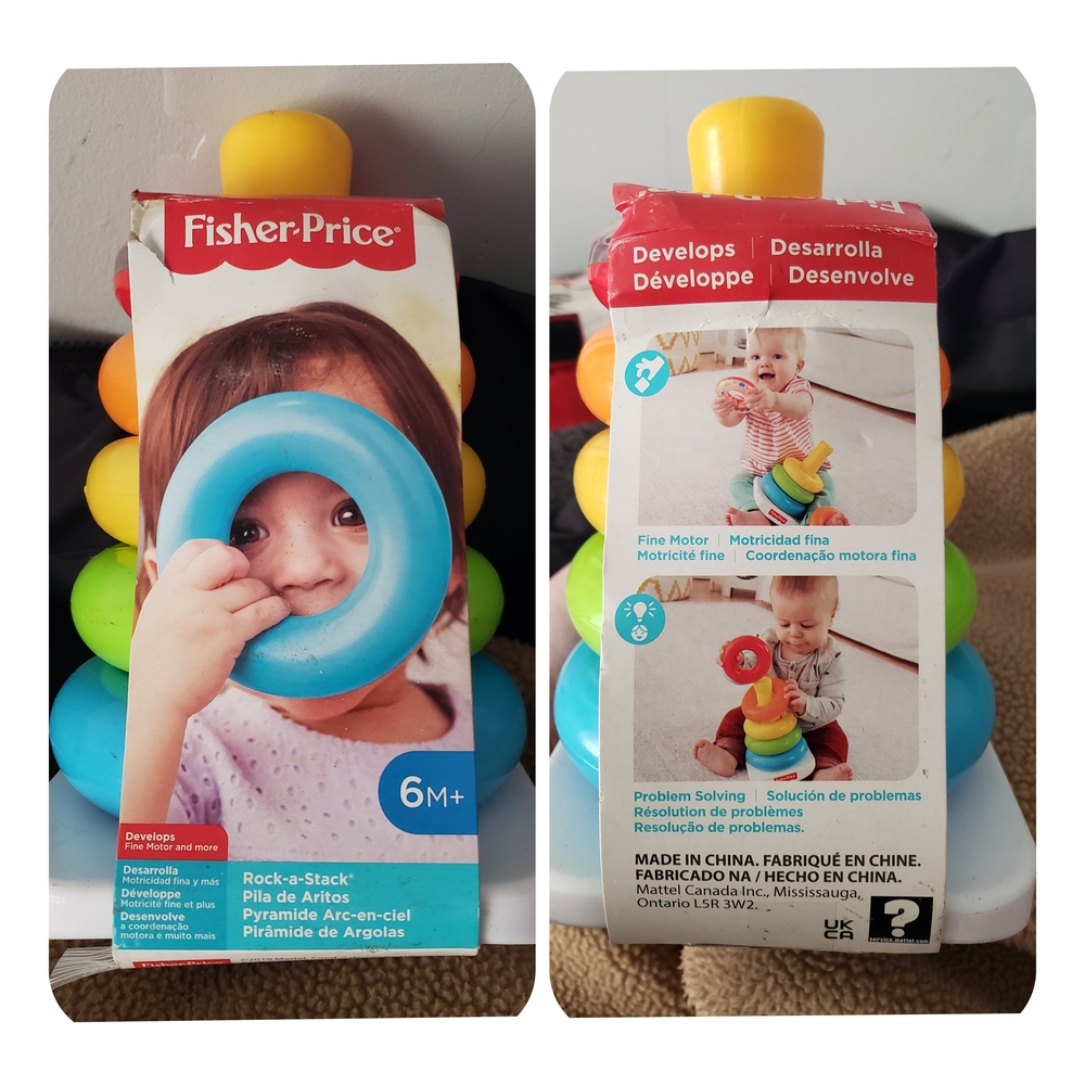 Fisher-Price Rainbow Stack Ring Toy with Bright Yellow Top